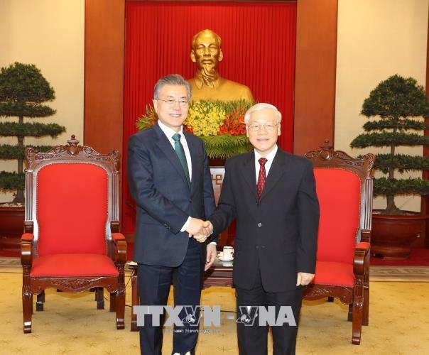 Tổng Bí thư Nguyễn Phú Trọng tiếp Tổng thống Hàn Quốc Moon Jae-in